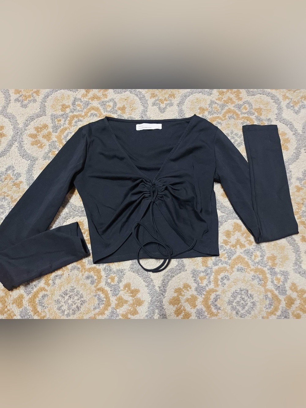Oak + Fort black long sleeve crop top